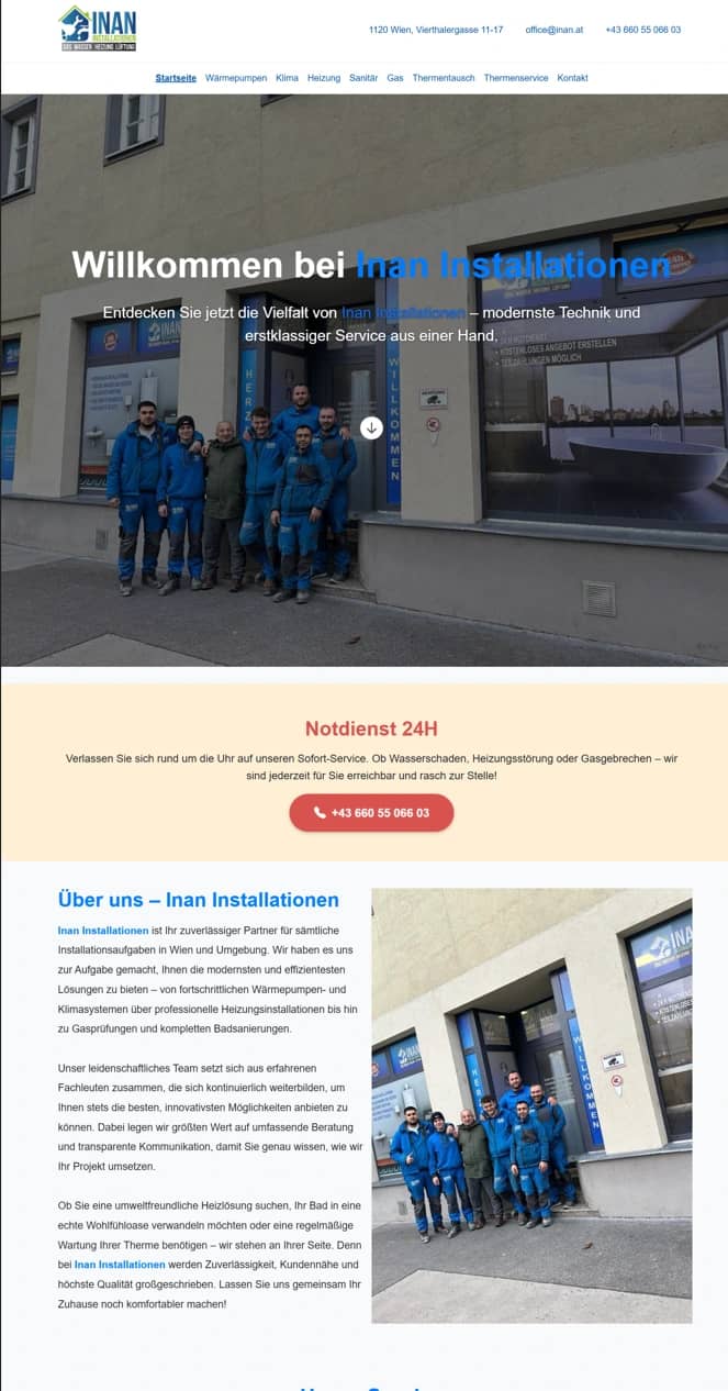 Website für Inan Installationen Wien - responsives Webdesign und Webentwicklung von Astra IT Solutions