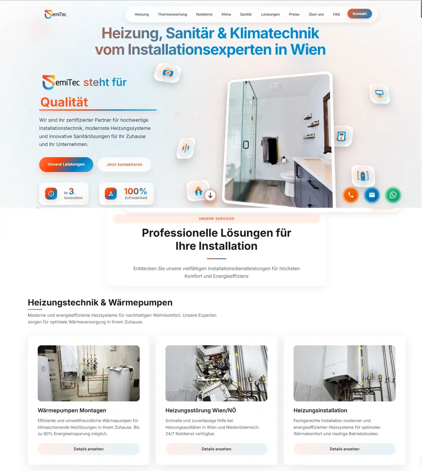 Website für SemiTec - Heizung, Sanitär und Klimatechnik in Wien, Webdesign von Astra IT Solutions