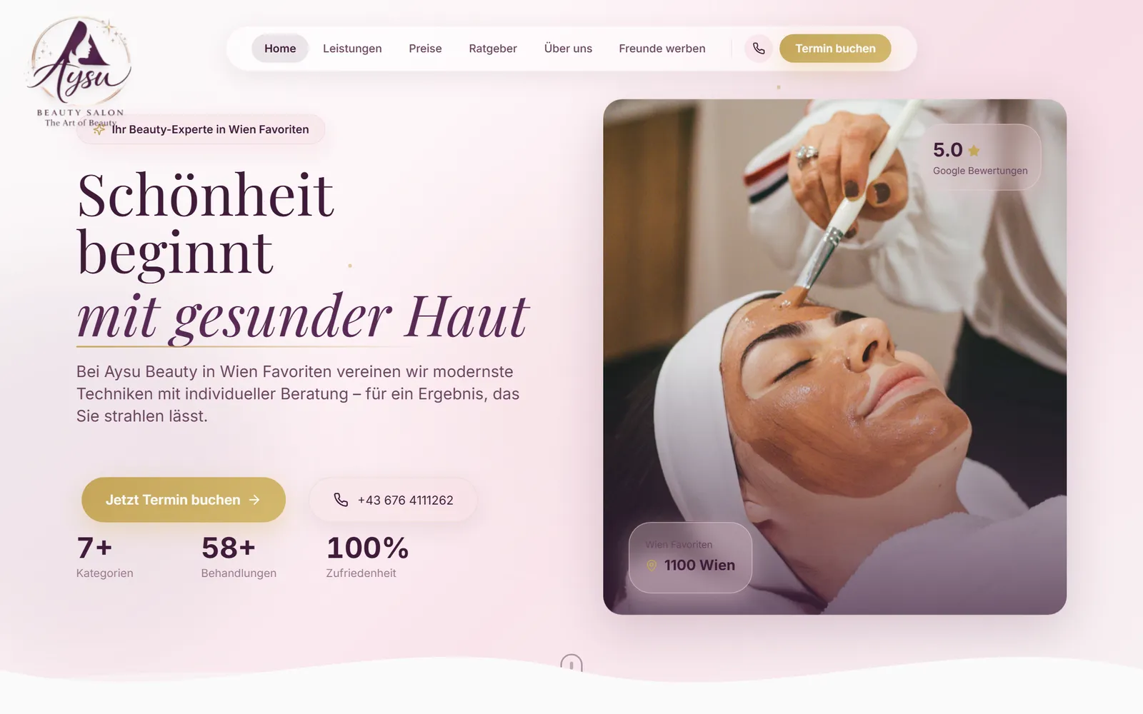 Startseite von aysu-beauty.at: Beauty-Salon in Wien-Favoriten mit Online-Buchung, umgesetzt von Astra IT Solutions