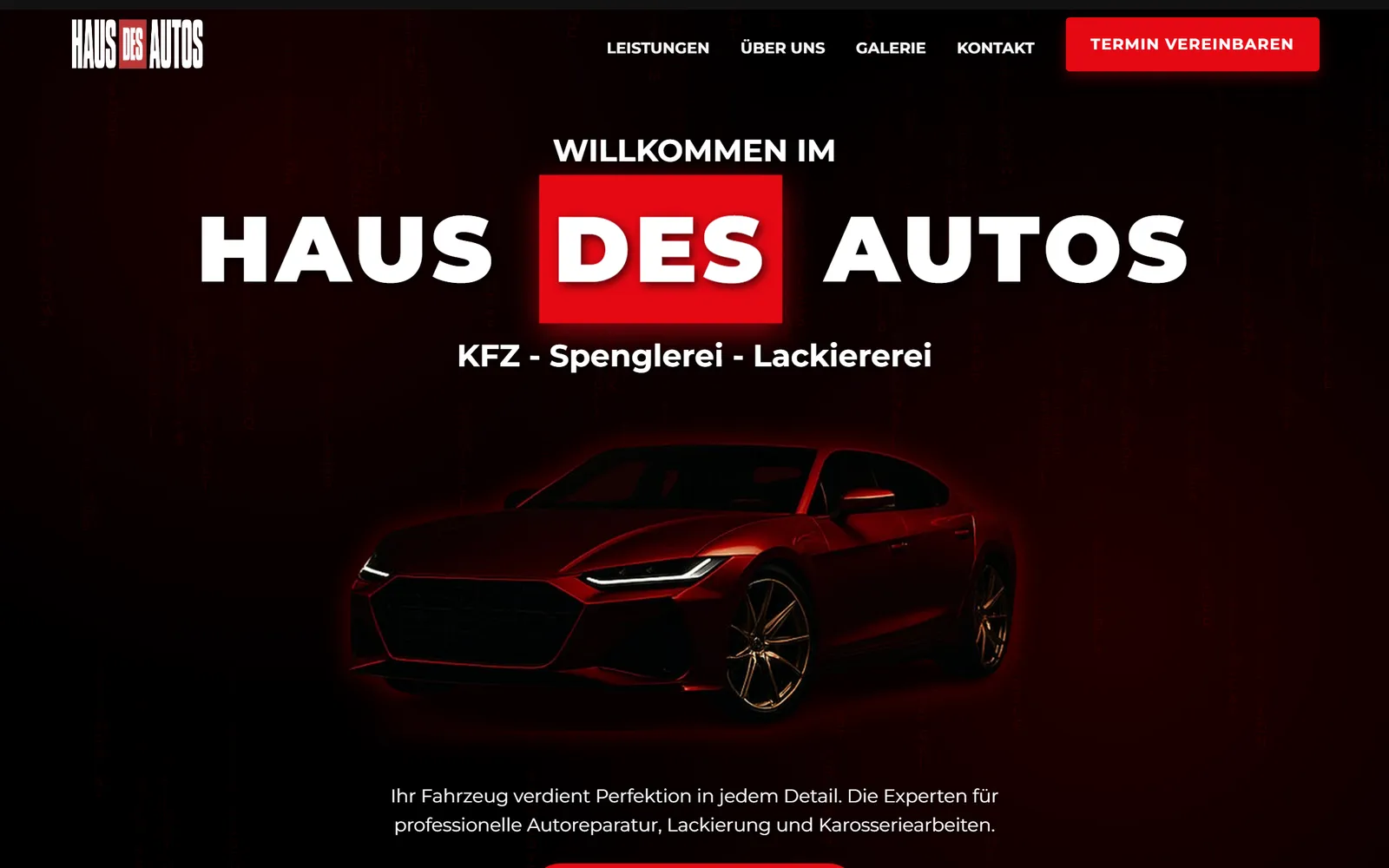 Startseite von hausdesautos.at: Kfz, Spenglerei und Lackiererei, umgesetzt von Astra IT Solutions