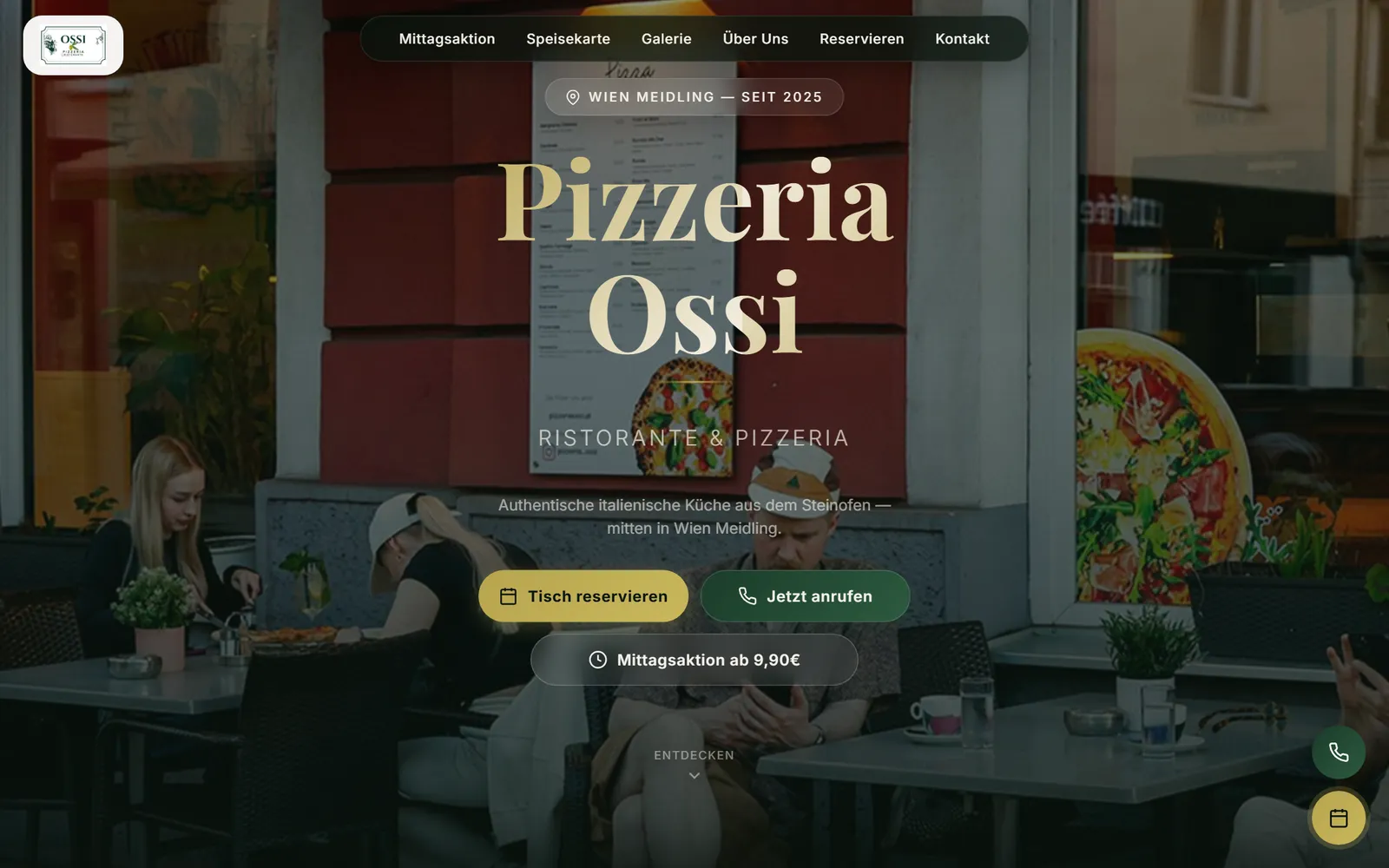 Startseite von pizzeria-ossi.at: Ristorante und Pizzeria in Wien-Meidling, umgesetzt von Astra IT Solutions